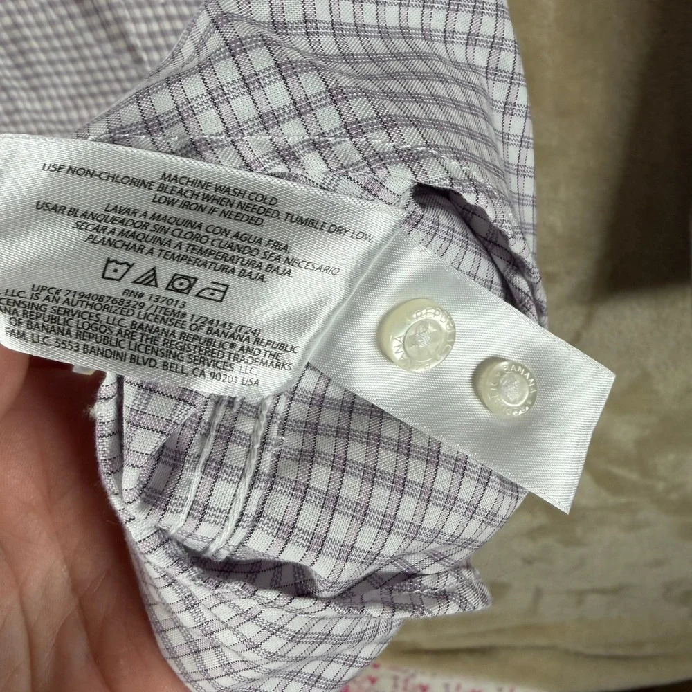 Banana Republic Slim Fit Purple‎ Gingham Check Mens XXL Long Sleeve Button Down